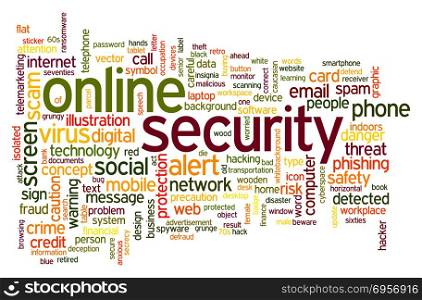 Online security word cloud. Creative illustration of idea word lettering typography . 3D rendering.. Online security word cloud