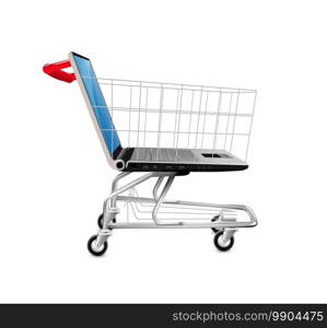 Online shop concept - PC computer as shopping cart  