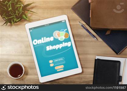 Online shopping and Internet Money Payment Transaction Technology. Modern graphic interface showing e-commerce retail store for customer to purchase product on the website and pay by online transfer.