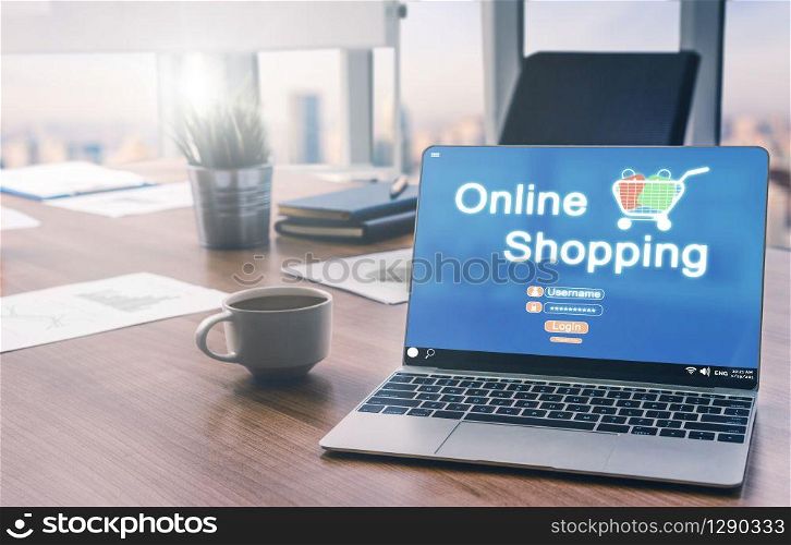 Online shopping and Internet Money Payment Transaction Technology. Modern graphic interface showing e-commerce retail store for customer to purchase product on the website and pay by online transfer.
