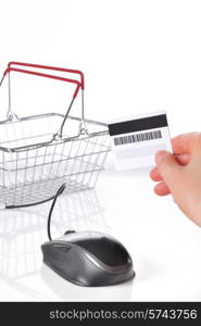 Online shopping basket concept and credit card