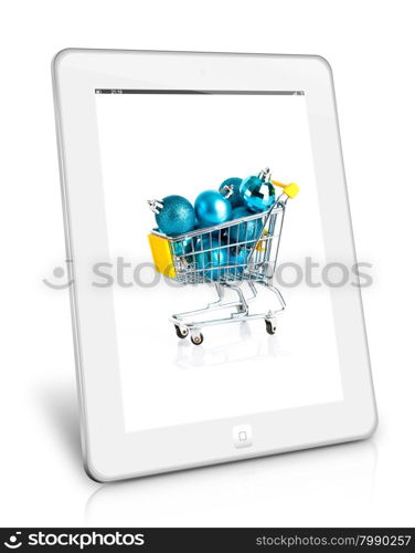 Online shopping concept. Christmas shopping theme in tablet