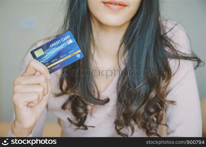 Online shopping. Customer shopping online pay by credit card