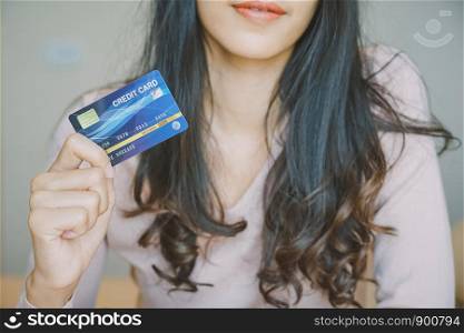 Online shopping. Customer shopping online pay by credit card