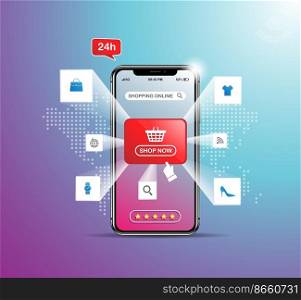 Online shopping design mobile app concept illustration