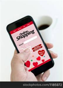 online shopping for valentines day on mobile phone. Doing online shopping