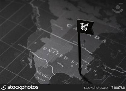 Online shopping icon on colorful jigsaw puzzle for global concept on the flag