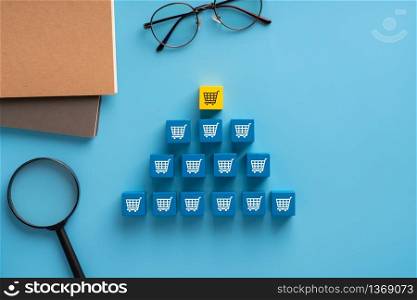 Online shopping icon on colorful puzzle cube