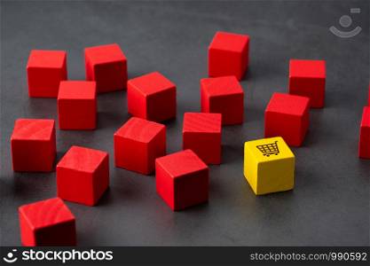 Online shopping icon on colorful puzzle cube