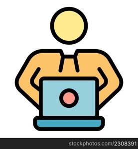 Online training icon. Outline online training vector icon color flat isolated. Online training icon color outline vector