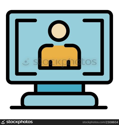 Online video chat icon. Outline online video chat vector icon color flat isolated. Online video chat icon color outline vector
