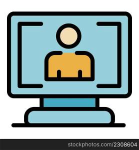 Online video chat icon. Outline online video chat vector icon color flat isolated. Online video chat icon color outline vector