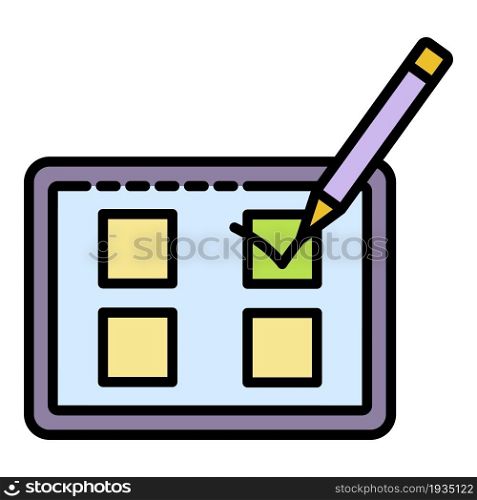 Online vote mark icon. Outline online vote mark vector icon color flat isolated. Online vote mark icon color outline vector