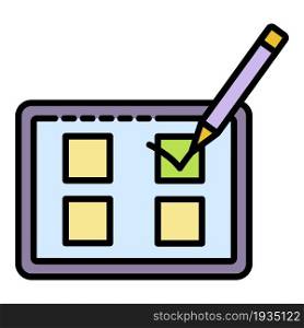 Online vote mark icon. Outline online vote mark vector icon color flat isolated. Online vote mark icon color outline vector