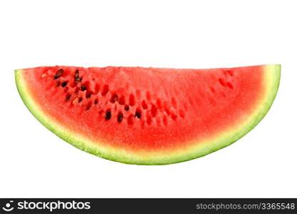 Only red slice of ripe watermelon. Close-up. Isolated on white background. Studio photography.