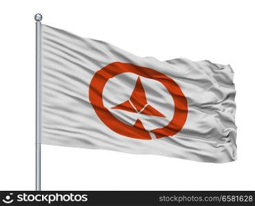 Ono City Flag On Flagpole, Country Japan, Hyogo Prefecture, Isolated On White Background. Ono City Flag On Flagpole, Japan, Hyogo Prefecture, Isolated On White Background