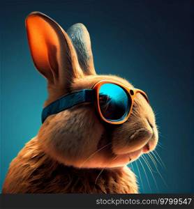  ool rabbit in sunglasses. Illustration AI Generative 