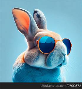  ool rabbit in sunglasses. Illustration AI Generative 
