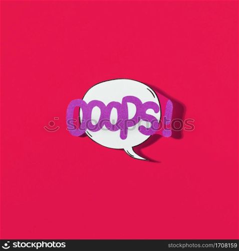 oops lettering hand drawn speech bubble red backdrop