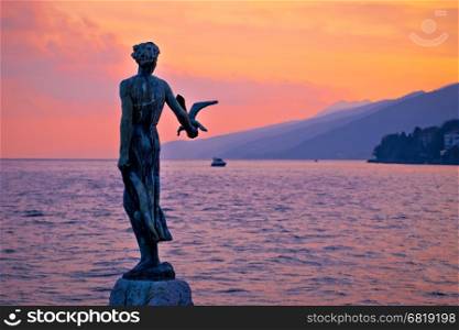 Opatija bay statue at sunset view, Kvarner region of Croatia