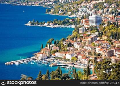 Opatija Riviera waterfront panoramic view, Kvarner bay of Croatia