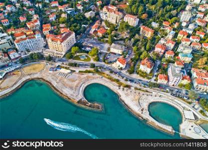 Opatija. Slatina beach in Opatija aerial panoramic view, Kvarner bay of Croatia