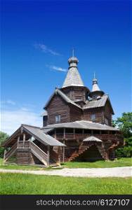 Open-air museum of ancient wooden architecture. Russia. Vitoslavlitsy, Great Novgorod.Church