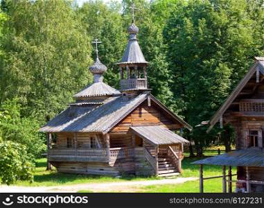 Open-air museum of ancient wooden architecture. Russia. Vitoslavlitsy, Great Novgorod.Church
