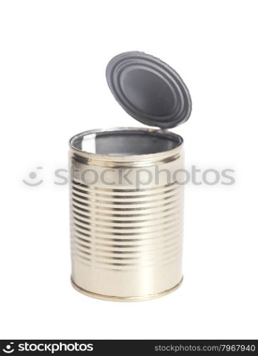 Open an empty tin can isolated on white background