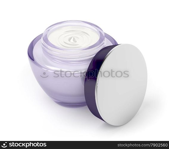 Open anti-aging cream on white background
