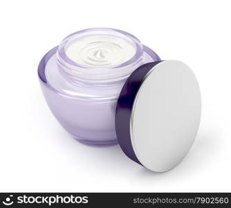 Open anti-aging cream on white background