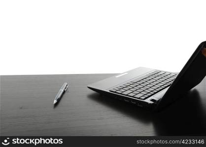 Open black laptop computer. Isolated on white background