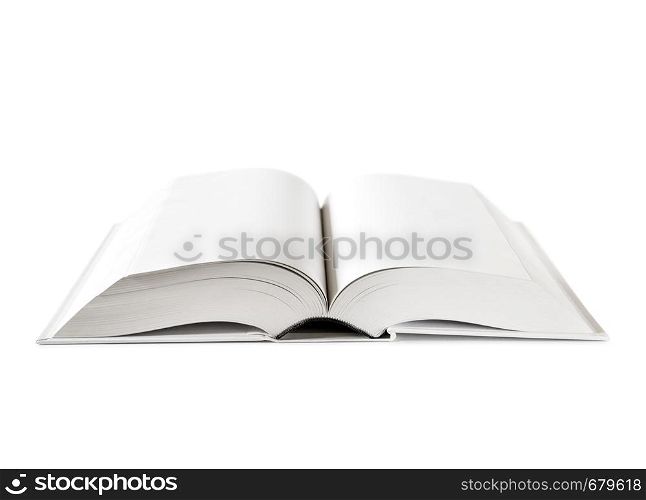 Open blank dictionary, book mockup, isolated on white. Open blank dictionary, book isolated on white
