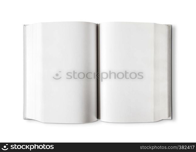 Open blank dictionary, book mockup, isolated on white. Top view. Open blank dictionary, book isolated on white