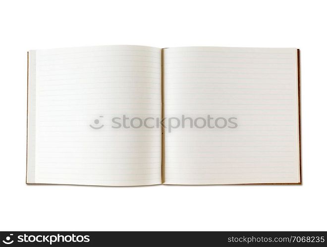 Open blank notebook mockup, isolated on white. Top view. Open blank notebook isolated on white