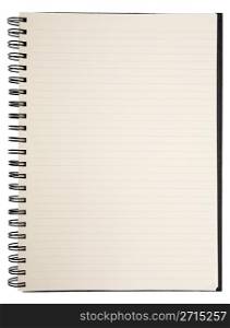 Open blank notebook on a white background