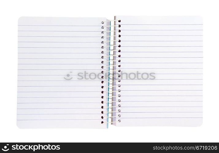 Open blank spiral notebook on white