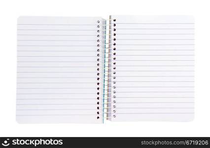 Open blank spiral notebook on white