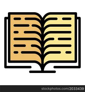 Open book icon. Outline open book vector icon color flat isolated. Open book icon color outline vector