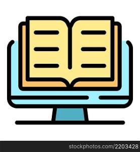 Open book on monitor icon. Outline open book on monitor vector icon color flat isolated. Open book on monitor icon color outline vector