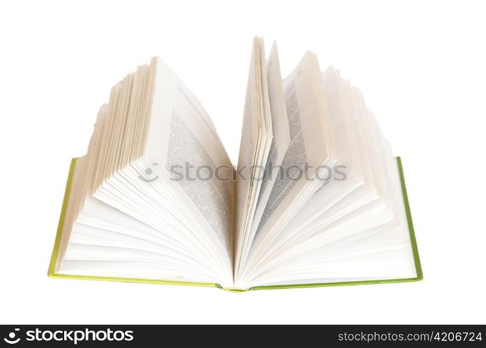 Open book on white background.