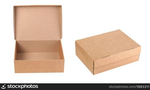 Open Brown kraft paper box isolated on white with clipping path