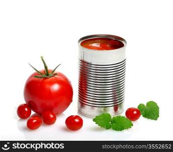Open Can With Tomato Soup And Fresh Tomatoes