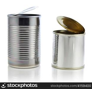 open cans on white background