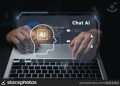 open chat AI interface users can communicate technology chatbot artificial intelligence or online customer service.. Chatbot conversation. AI online social communication, artificial intelligence digital online concept and automation software technology, CRM, virtual assistant on the Internet.