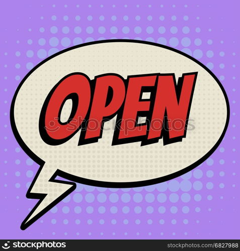 Open comic book bubble text retro style