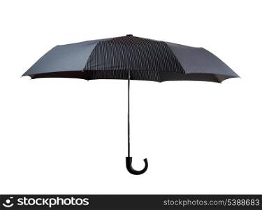 Open dark gray striped umbrella isolated on white