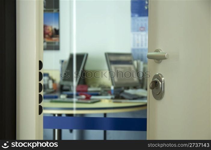 Open door in office. Horisontal image