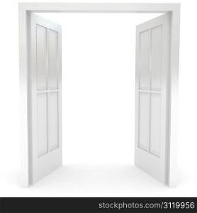Open door over white. 3d rendered image