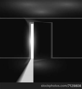 Open door with light on black background